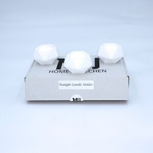 MU Home & Kitchen Set of 3 Ceramic Tealight Holders Geometric Matte White Modern